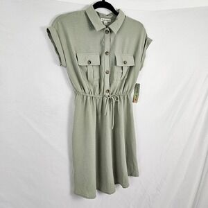 Derek Heart Shirt Dress Women's Size Small Green Cap Sleeve Minimalist Core NWT